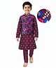 EARTHY TOUCH Woven Full Sleeves Glitter Printed Kurta Pajama Set with Jacket - Purple