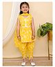 AJ Dezines Cotton Sleeveless Floral Printed Kurti & Dhoti Style Pant With Dupatta Set - Yellow