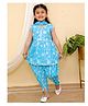 AJ Dezines Cotton Sleeveless Floral Printed Kurti & Dhoti Style Pant With Dupatta Set - Blue