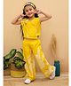 AJ Dezines Cotton Sleeveless Floral Printed Waiscoat Style Top & Pant With Headband Set - Yellow