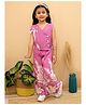 AJ Dezines Cotton Sleeveless Floral Printed Waiscoat Style Top & Pant With Headband Set - Purple