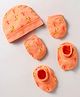 Peek-a-boo Cotton Knit Cap Mitten & Booties Set With Giraffe Print Orange - Diameter 11.5 cm