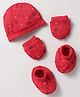Peek-a-boo Cotton Knit Cap Mitten & Booties Set With Animal Print Red - Diameter 11.5 cm
