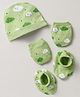 Peek-a-boo Cotton Knit Cap Mitten & Booties Set With Cloud Print Light Green - Diameter 11.5 cm