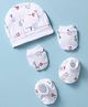 Peek-a-boo Cotton Knit Cap Mitten & Booties Set With Alphabets Print White - Diameter 11 cm