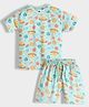 Orange Sugar 100% Cotton Knit Half Sleeves Space Theme Printed Coordinating Night Suit Set - Turquoise
