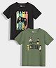 Orange Sugar 100% Cotton Knit Pack Of 2 Half Sleeves Game Mode & Real Heroes Text Printed Tees - Olive Green & Black