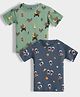 Orange Sugar 100% Cotton Knit Pack Of 2 Half Sleeves Animals & Astronaut Printed Tees - Green & Navy Blue