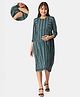 The Mom Store Cotton Three Fourth Sleeves Striped Maternity Dress With Nursing Access - Teal