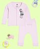 The Mom Store Cotton Full Sleeves Just Keep Smiling Text & Baby Elephant Printed Shirt & Diaper Pajama Set - Purple