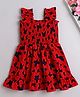 The Magic Wand Cotton Sleeveless Butterflies Printed Smocked Dress - Red