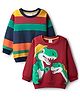 Babyhug Cotton Knit Full Sleeves Pullover Sweatshirts with Dino Print & Color Block Pack of 2 - Multicolor