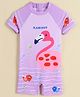Babyhug Half Raglan Sleeves Legged Swimsuit With Flamingo Print - Purple