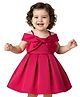 Babyoye Woven Sleeveless Solid Coloured Pleated Party Dress With Bow Design - Red