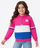 Pine Kids Cotton Knit Full Sleeves Sweatshirt With Star Print & Color Block Design - Dark Pink