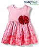 Babyoye Woven Sleeveless Party Dress With Hearts Print & Bow Applique - Light Pink