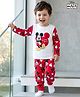 Kookie Kids Disney Single Jersey Knit Full Sleeves Night Suit With Mickey Mouse Graphics - Red & White