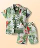 Rikidoos Cotton Knit Half Sleeves Tropical Theme Printed Coordinating Shirt & Shorts With Inner Tee Set - White & Green