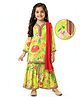 EARTHY TOUCH Muslin Woven Full Sleeves Kurta Gharara & Dupatta Set With Floral Print - Lime Green