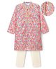 EARTH TOUCH Cotton Woven Full Sleeves Kurta Pajama Set With Floral Print - Pink