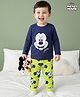Kookie Kids Disney Single Jersey Knit Full Sleeves Night Suit With Mickey Mouse Graphics - Navy Blue & Light Green