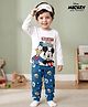 Kookie Kids Disney Single Jersey Knit Full Sleeves Night Suit With Mickey Mouse Graphics - White & Blue