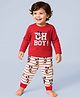 Kookie Kids Disney Single Jersey Knit Full Sleeves Night Suit With Mickey Mouse Graphics - Red & White