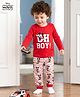 Kookie Kids Disney Single Jersey Knit Full Sleeves Night Suit With Mickey Mouse Graphics - Red & White