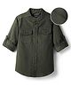 Pine Kids Corduroy Woven Full Sleeves Solid Shirt with Mandarin Collar & Front Pockets - Dark Olive Green