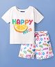 Pine Kids 100% Cotton Bio Washed Half Sleeves Shorts Night Suit With Fruit Print - White