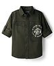 Pine Kids Cotton Woven Full Sleeves Solid Color Shirt with Go Explore Text Print - Olive Green