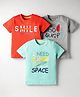 OHMS Single Jersey Knit Half Sleeves T-Shirts with Smile & Go Surf Text Print Pack of 3 - Aqua Blue & Grey