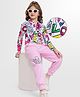 OLLINGTON ST. 100% Cotton Winter Wear Set Of Printed Full Sleeves Sweatshirt & Joggers Set - White & Pink