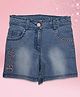 Cutecumber Butterfly Text Embroidered Mild Washed Denim Shorts - Blue