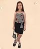 Cutecumber Sleeveless Floral Printed & Checked Dress With Sling Bag - Black