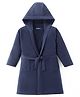 Pine Kids Cotton Knit Full Sleeves Solid Color Hooded  Bath Robe - Navy Blue