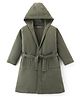 Pine Kids Cotton Knit Full Sleeves Solid Color Hooded  Bath Robe - Olive Green