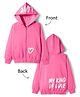 Primo Gino 100% Cotton French Terry Knit Full Sleeves Hooded Sweatjacket With Kangaroo Pocket and Heart Print - Pink