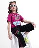 OLLINGTON ST. Cotton Knit Half Sleeves Text Printed Top & Trackpant- Multicolor & Black