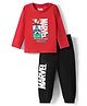 Kookie Kids Marvel Single Jersey Knit Full Sleeves Night Suit With Avengers Graphics - Red & Black