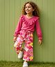 OLLINGTON ST. Single Jersey Knit Full Sleeves Top & Pant Set With Floral Print - Pink