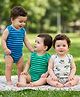 Babyoye 100% Cotton Knit Sleeveless Striped & Animal Printed Onesies Pack of 3 - White Green & Blue