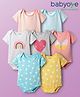 Babyoye 100% Cotton Knit Half Sleeves Onesies with Stripe Design Polka Dot Heart Butterfly & Rainbow Print Pack of 7 - Multicolor
