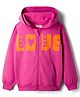 Primo Gino 100% Cotton French Terry Knit Full Sleeves Hooded SweatJacket with Text Print & Kangaroo Pocket - Pink