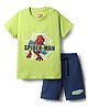 Kookie Kids Marvel Single Jersey Knit Half Sleeves T-Shirt & Shorts Set With Spider-Man Graphics - Light Green & Navy Blue