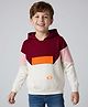 Primo Gino 100% Cotton French Terry Knit Full Sleeves Color Block Hooded Sweatshirt With Kangaroo Pockets - Dark Red & White
