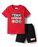 Kookie Kids Marvel Single Jersey Knit Half Sleeves T-Shirt & Shorts Set With Avengers Graphics - Red & Black