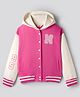 Primo Gino 100% Cotton Knit French Terry Full Sleeves Hooded Bomber Jackets with Embroidery Detailing - Pink