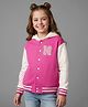 Primo Gino 100% Cotton Knit French Terry Full Sleeves Hooded Bomber Jackets with Embroidery Detailing - Pink