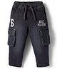 Babyhug Denim Full Length Washed Jogger With Stretch & Text Embroidery - Black